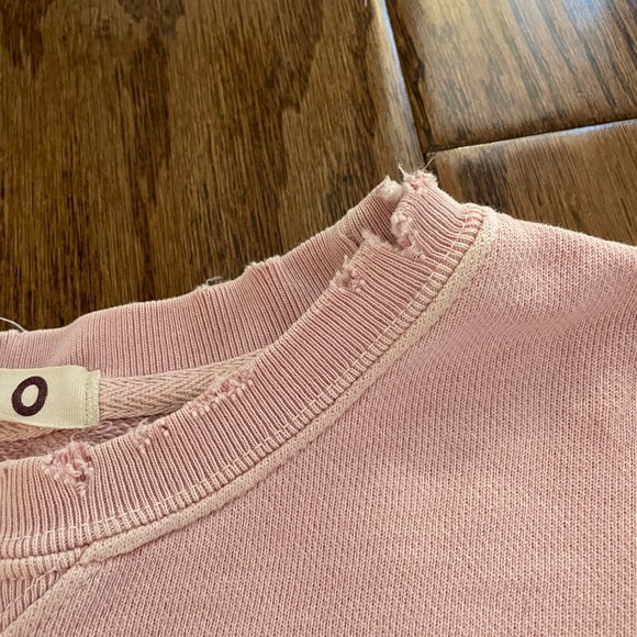 AMO Distressed Crewneck Cotton Cuffed Pink Sweatshirt - Picture 3 of 10